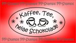 Kaffee, Tee, heiße Schokolade, Label oval